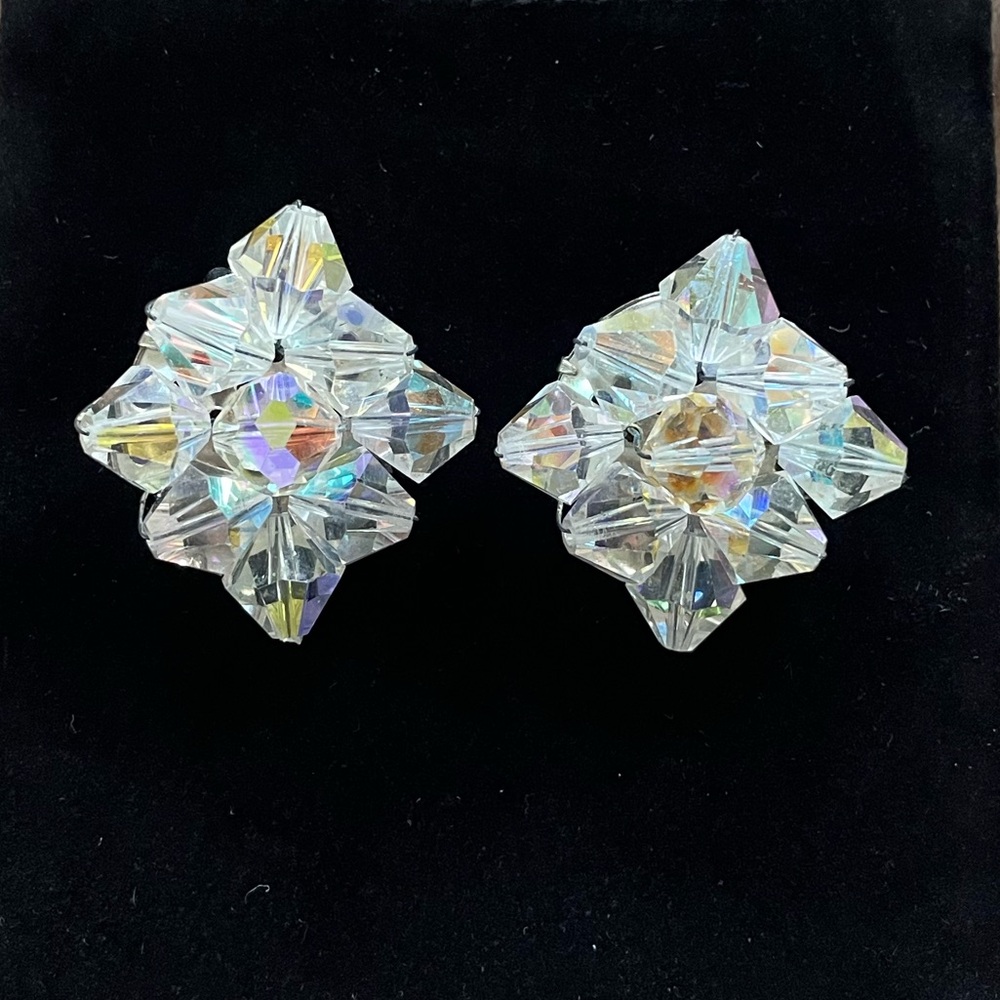 Vintage AB Crystal Clip-On Earrings
